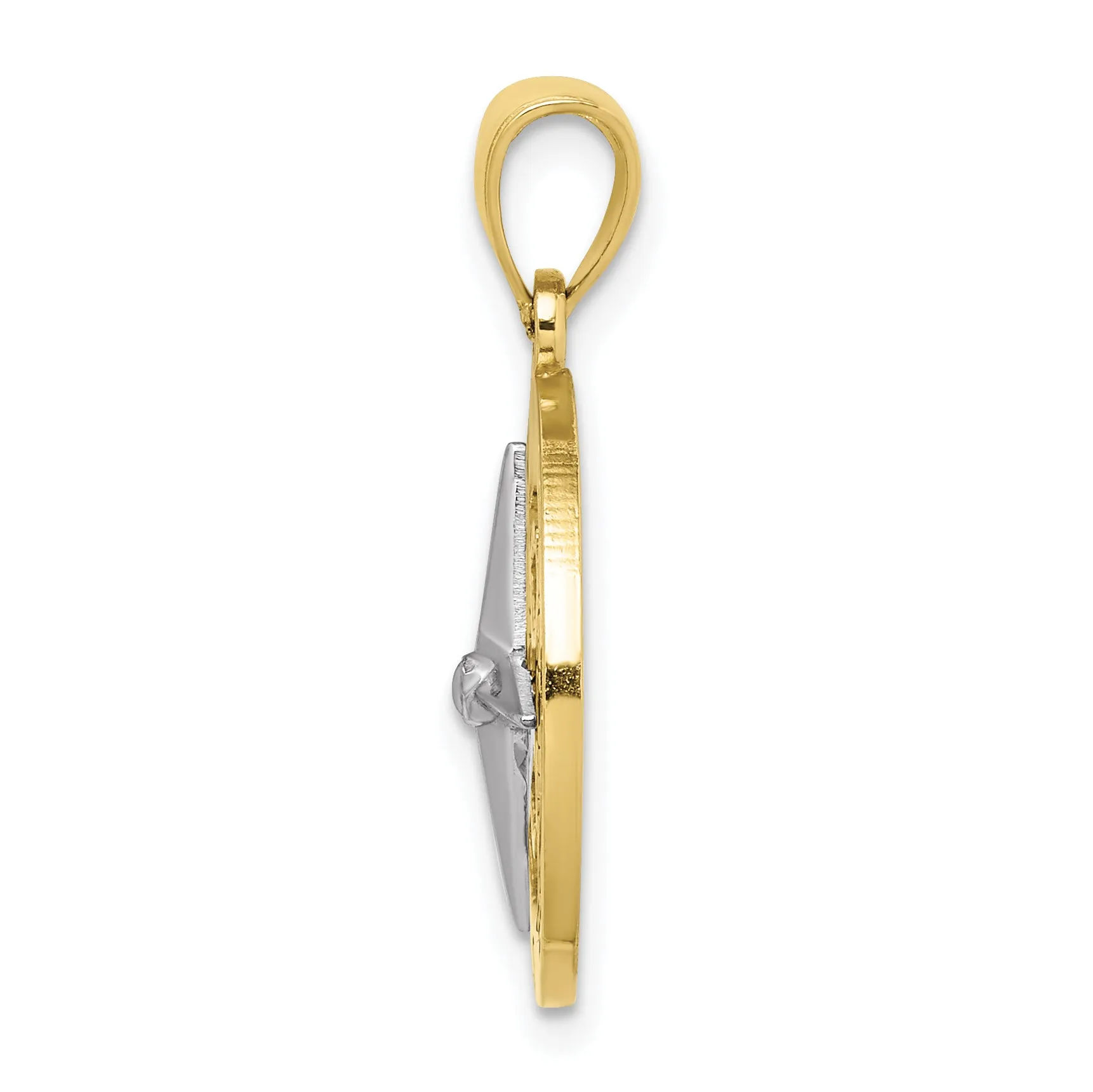 10K w/Rhodium Nautical Compass White Needle Charm