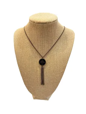 33" Black Dragonfly Necklace, Single Bead with Tassel--Czech Glass Beads