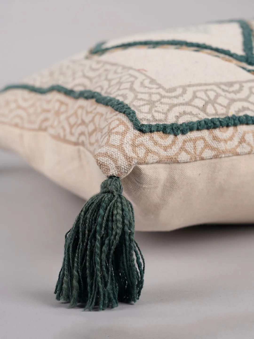ARTFUL THREADED PATTERNS - BLOCK PRINTED LUMBAR CUSHION COVER