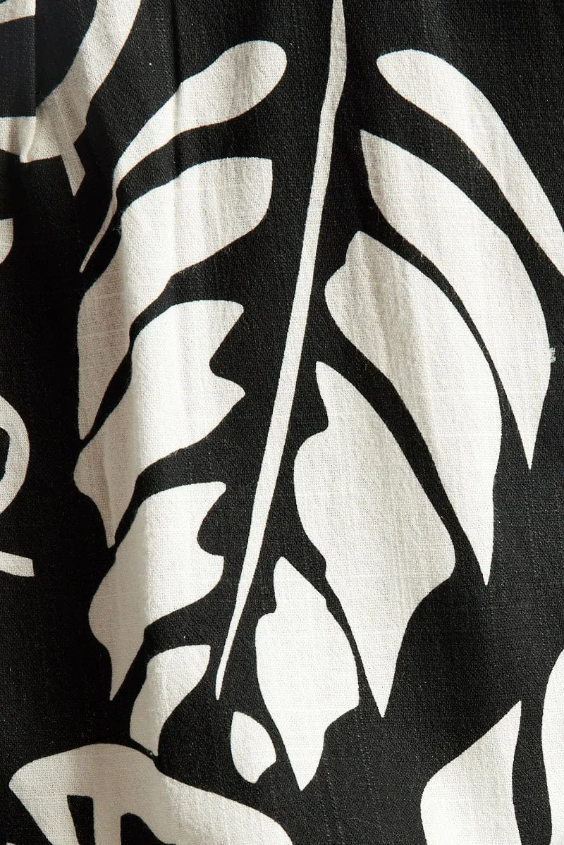 Black Abstract Relaxed Shirt Short Sleeve Linen Blend