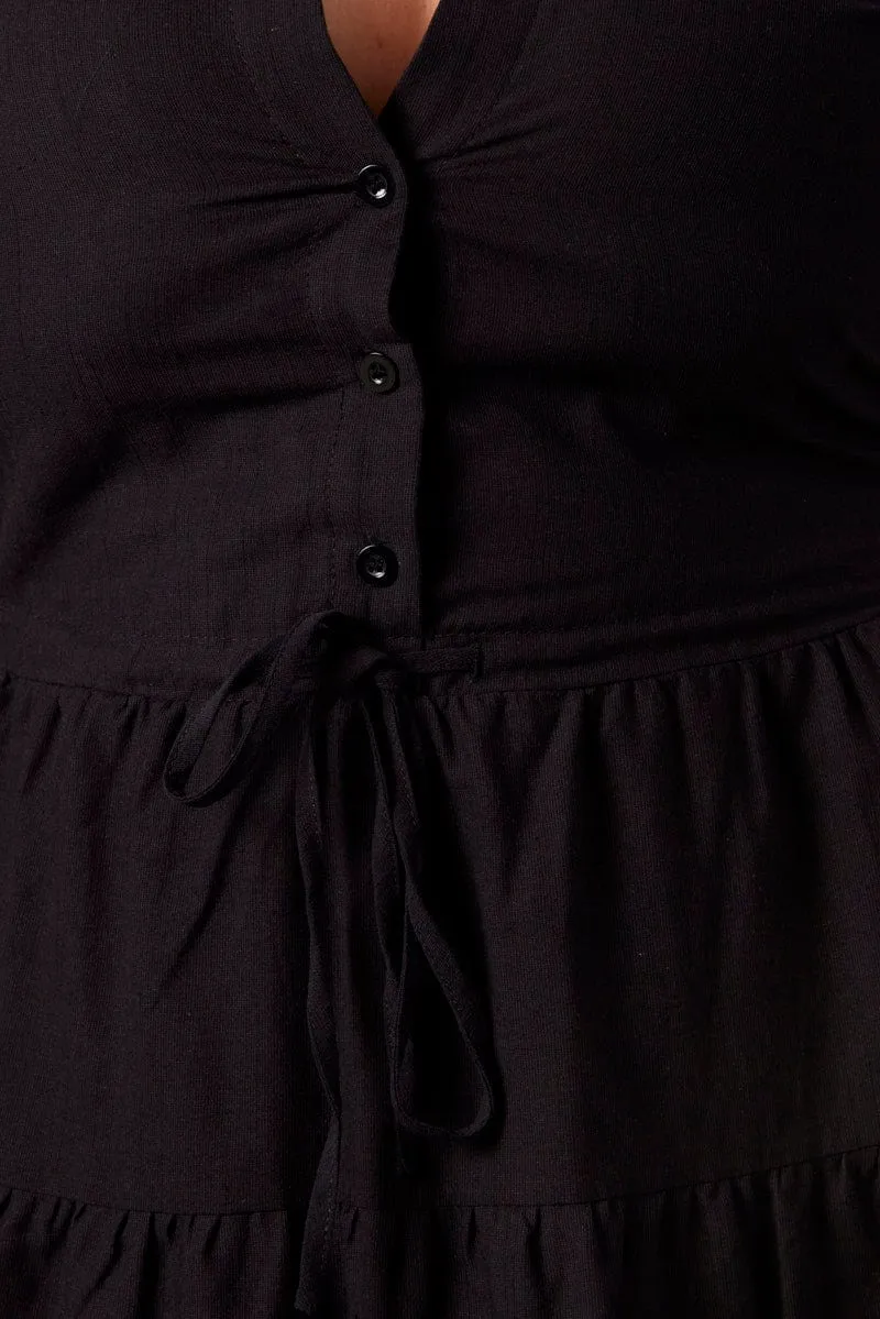 Black Button Through Collared Shirtdress