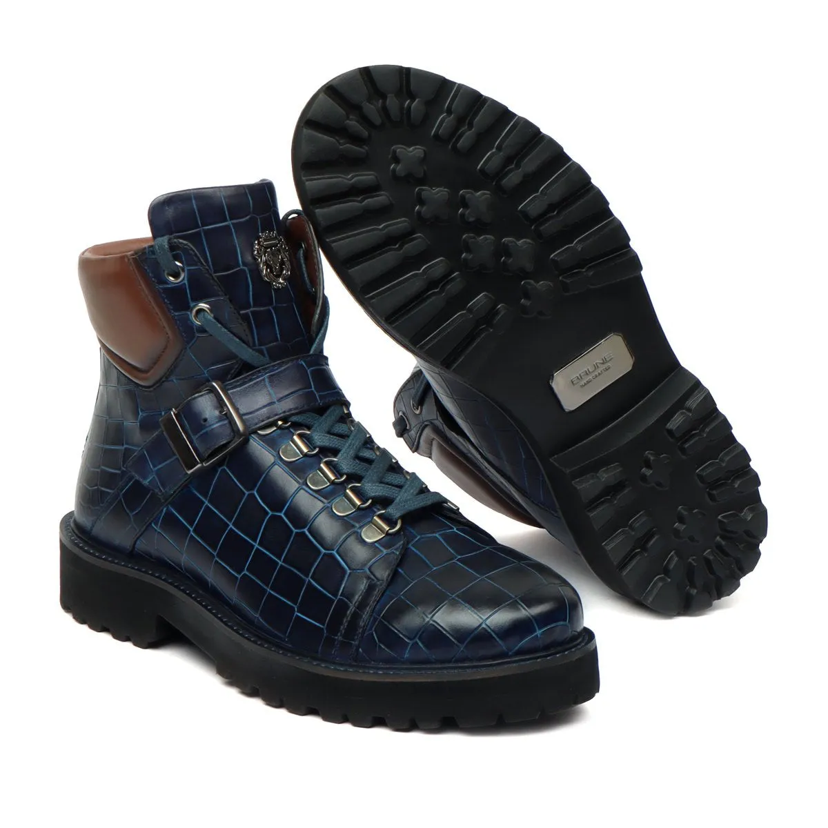 Blue Lava Inspired Boot Patina with Contrasting Dark Brown Collar Light Weight Leather by Brune & Bareskin