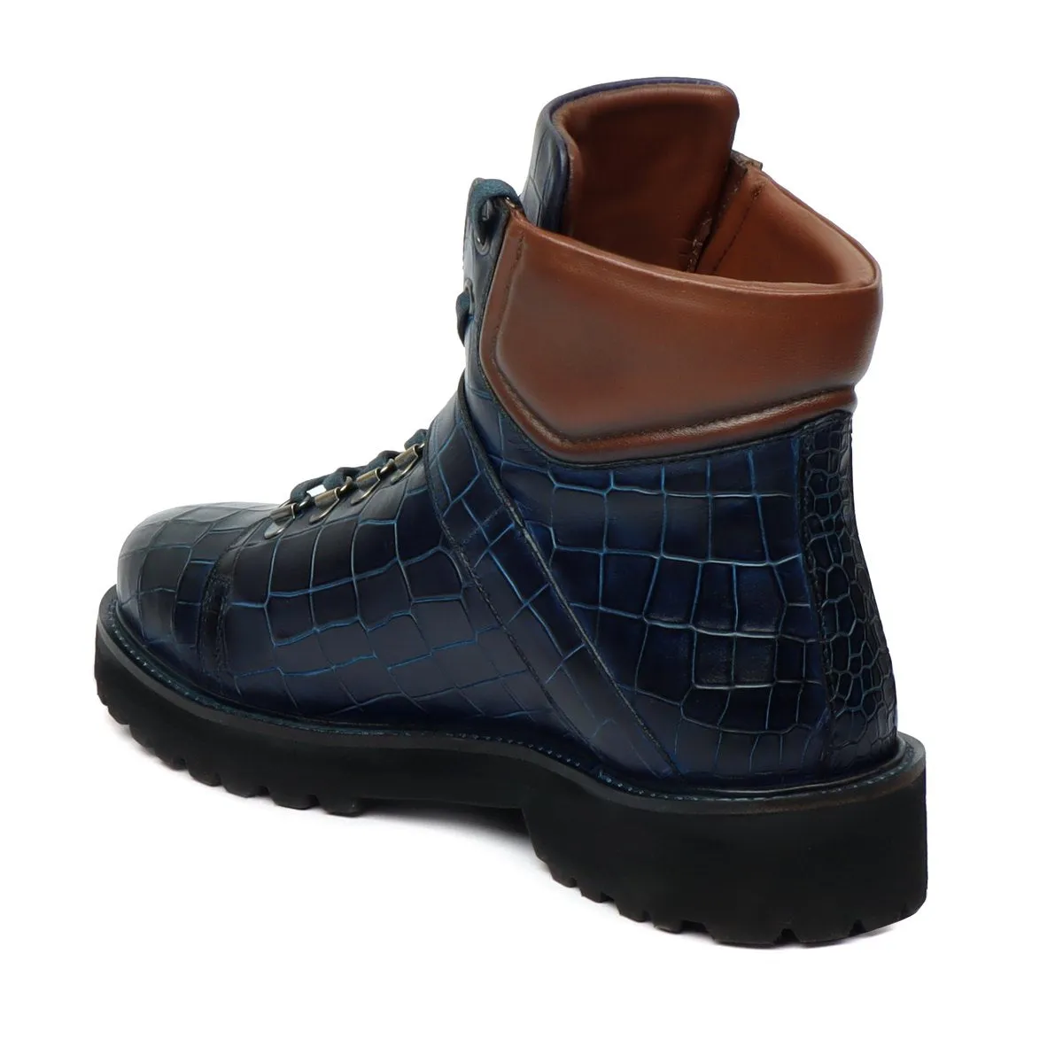Blue Lava Inspired Boot Patina with Contrasting Dark Brown Collar Light Weight Leather by Brune & Bareskin