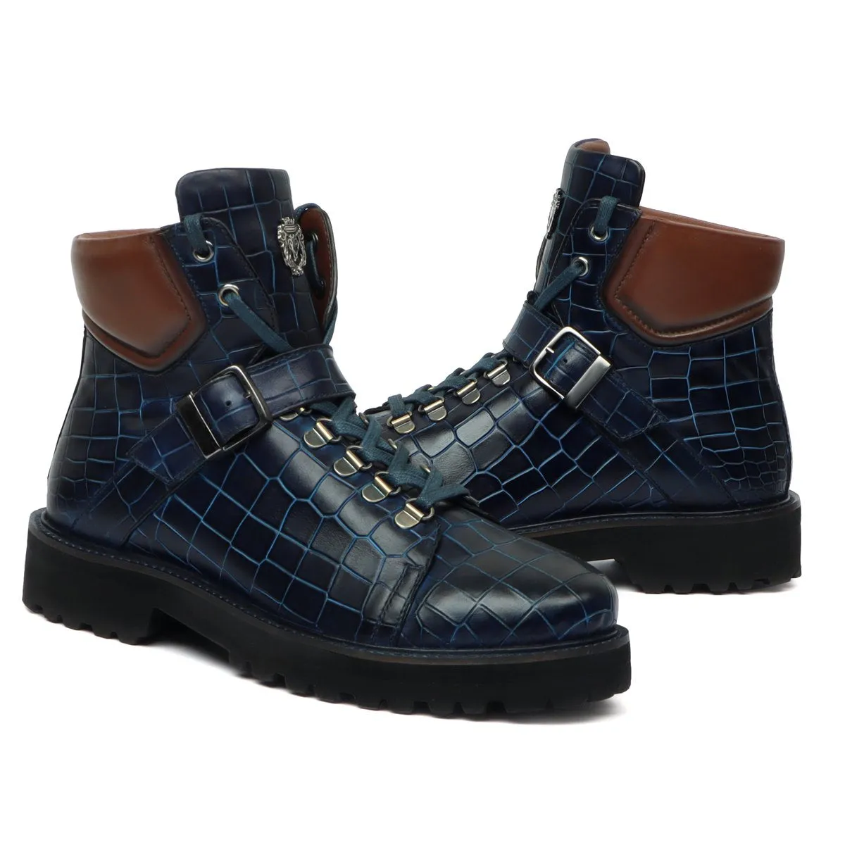 Blue Lava Inspired Boot Patina with Contrasting Dark Brown Collar Light Weight Leather by Brune & Bareskin