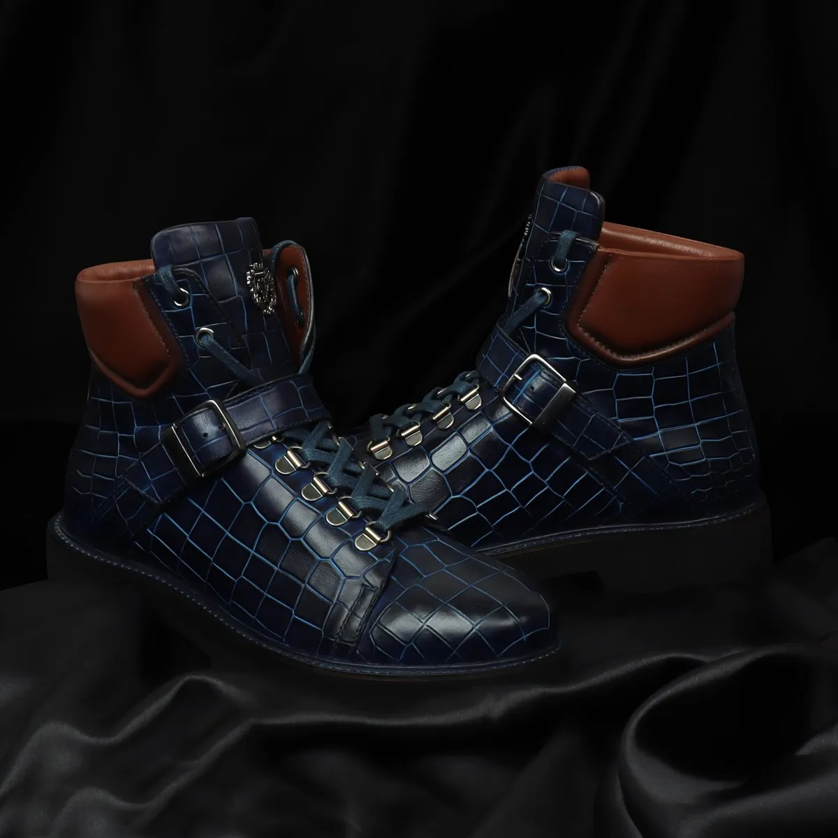 Blue Lava Inspired Boot Patina with Contrasting Dark Brown Collar Light Weight Leather by Brune & Bareskin