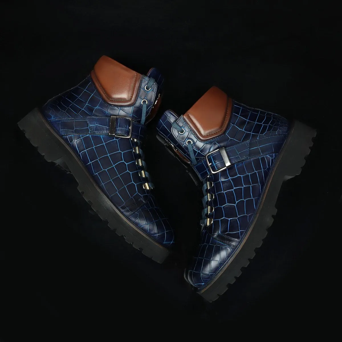 Blue Lava Inspired Boot Patina with Contrasting Dark Brown Collar Light Weight Leather by Brune & Bareskin