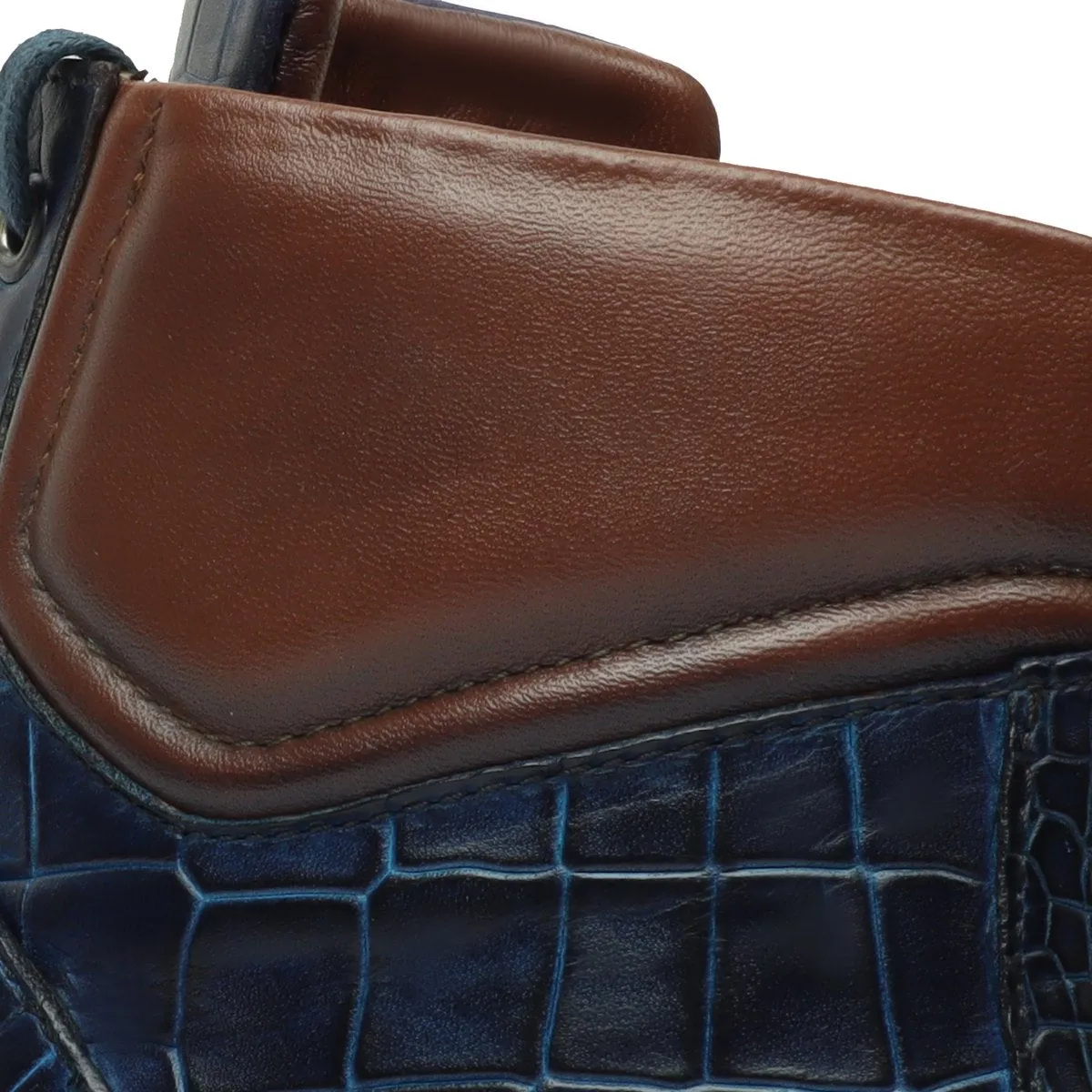 Blue Lava Inspired Boot Patina with Contrasting Dark Brown Collar Light Weight Leather by Brune & Bareskin