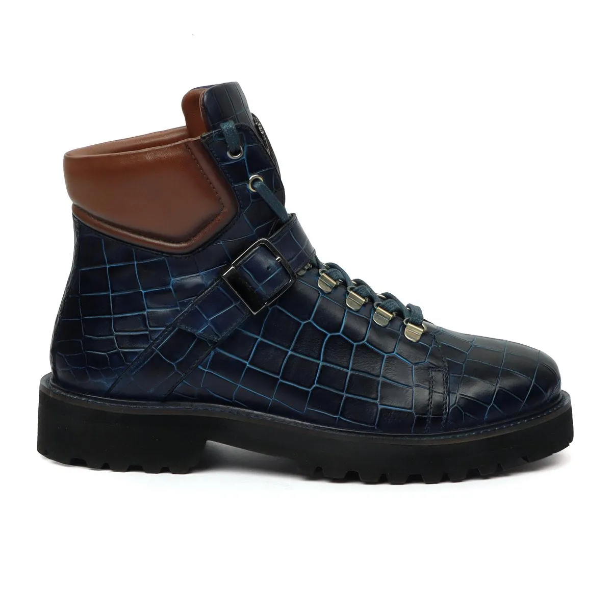Blue Lava Inspired Boot Patina with Contrasting Dark Brown Collar Light Weight Leather by Brune & Bareskin