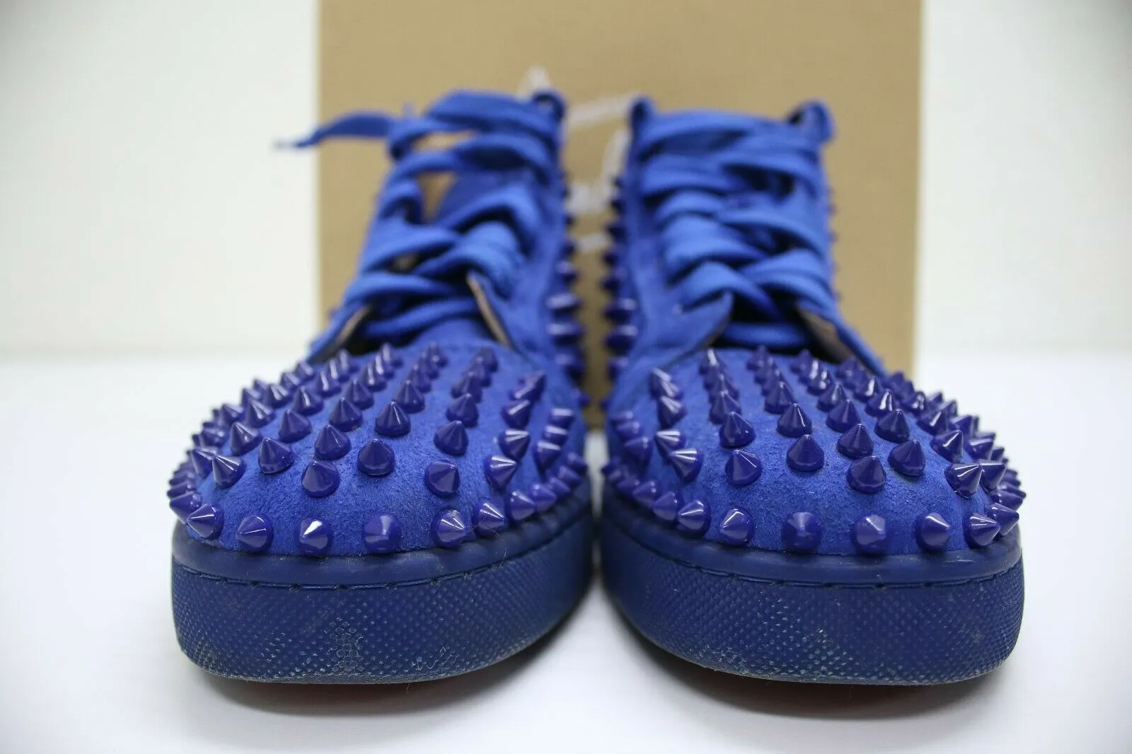 Christian Louboutin Mens Louis Spikes Flat Blue Suede High Top 45 EUR/10.5 US