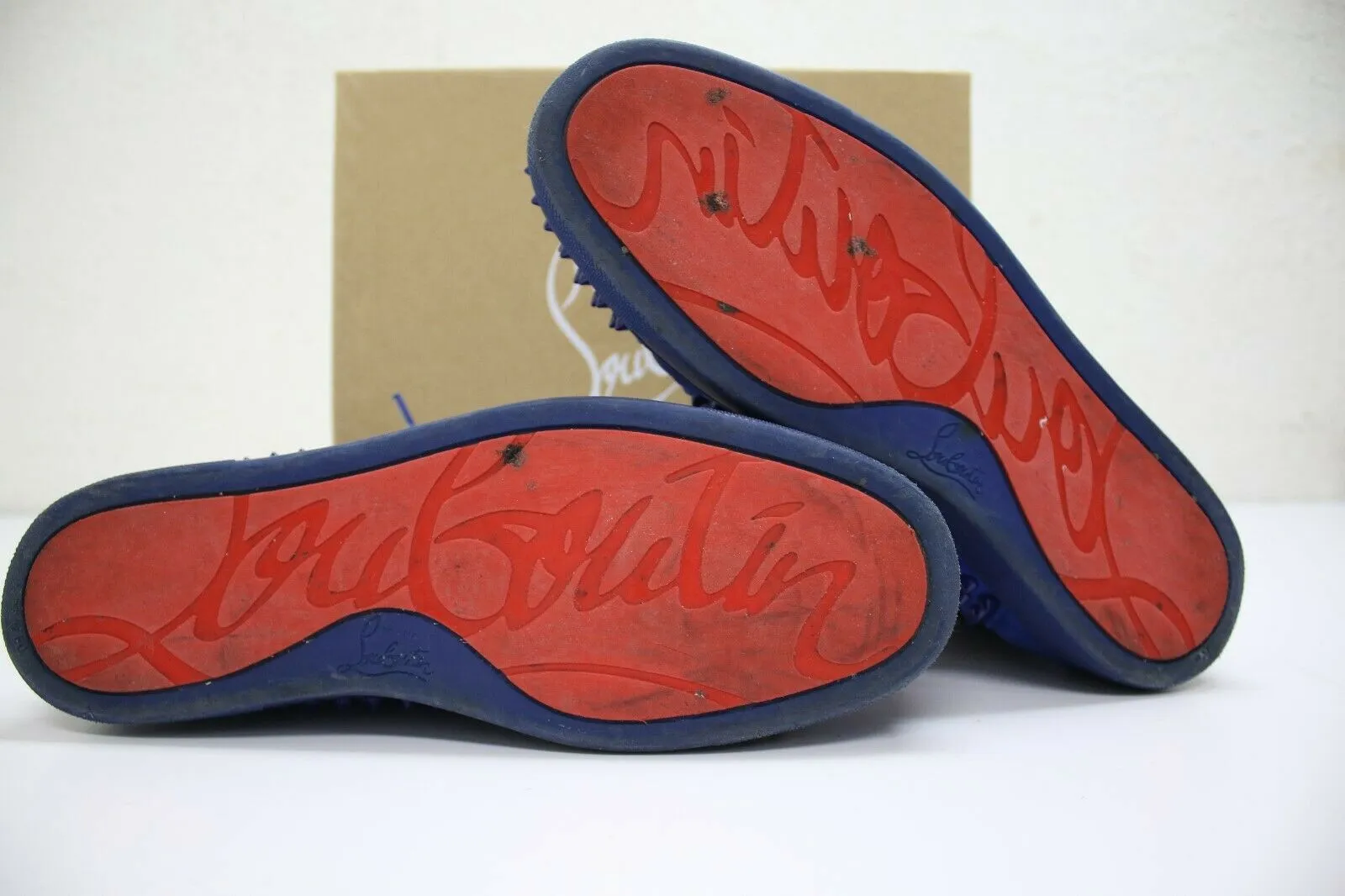 Christian Louboutin Mens Louis Spikes Flat Blue Suede High Top 45 EUR/10.5 US