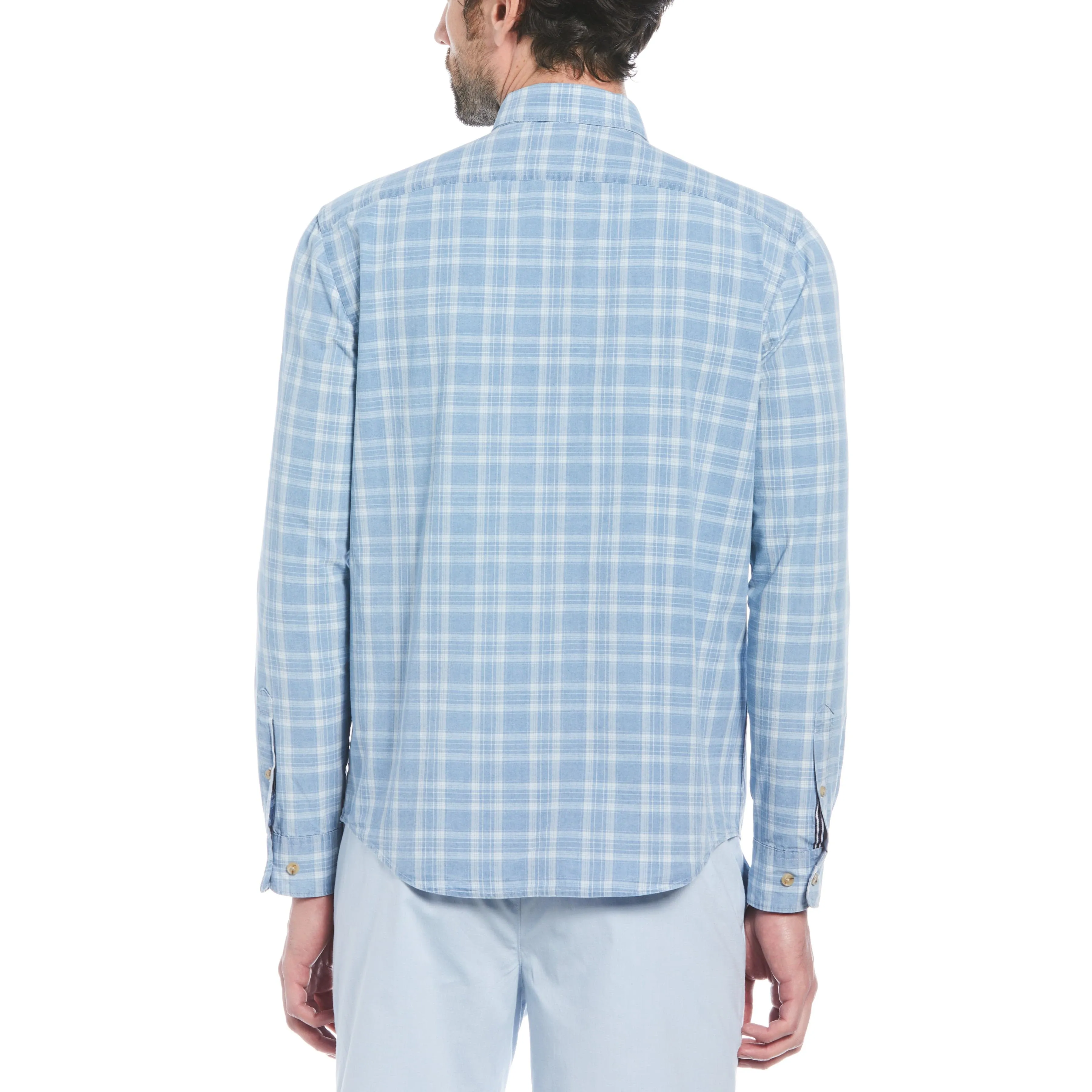 Cotton Indigo Plaid Print Button-Down Shirt