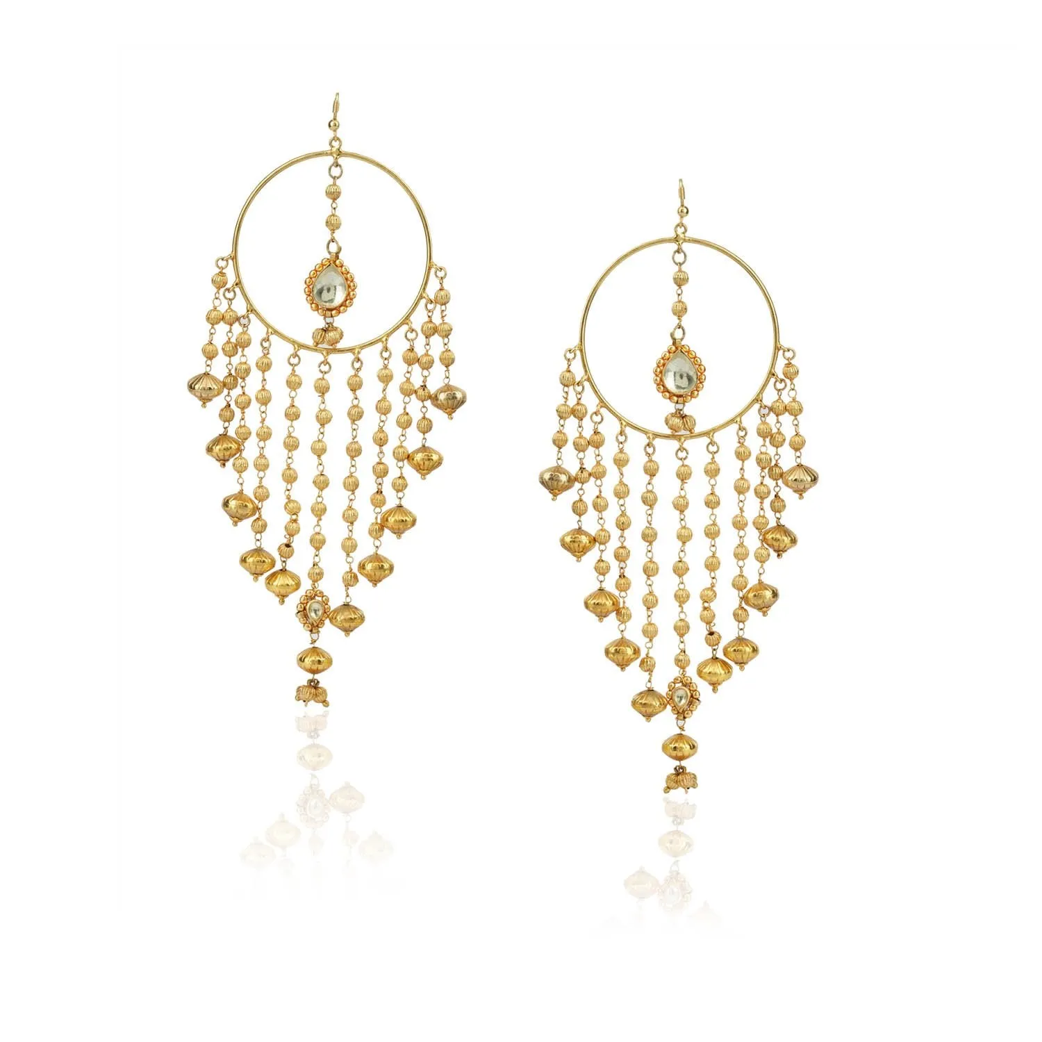 Gold Plated Balan  Kundan Tassel Hoops