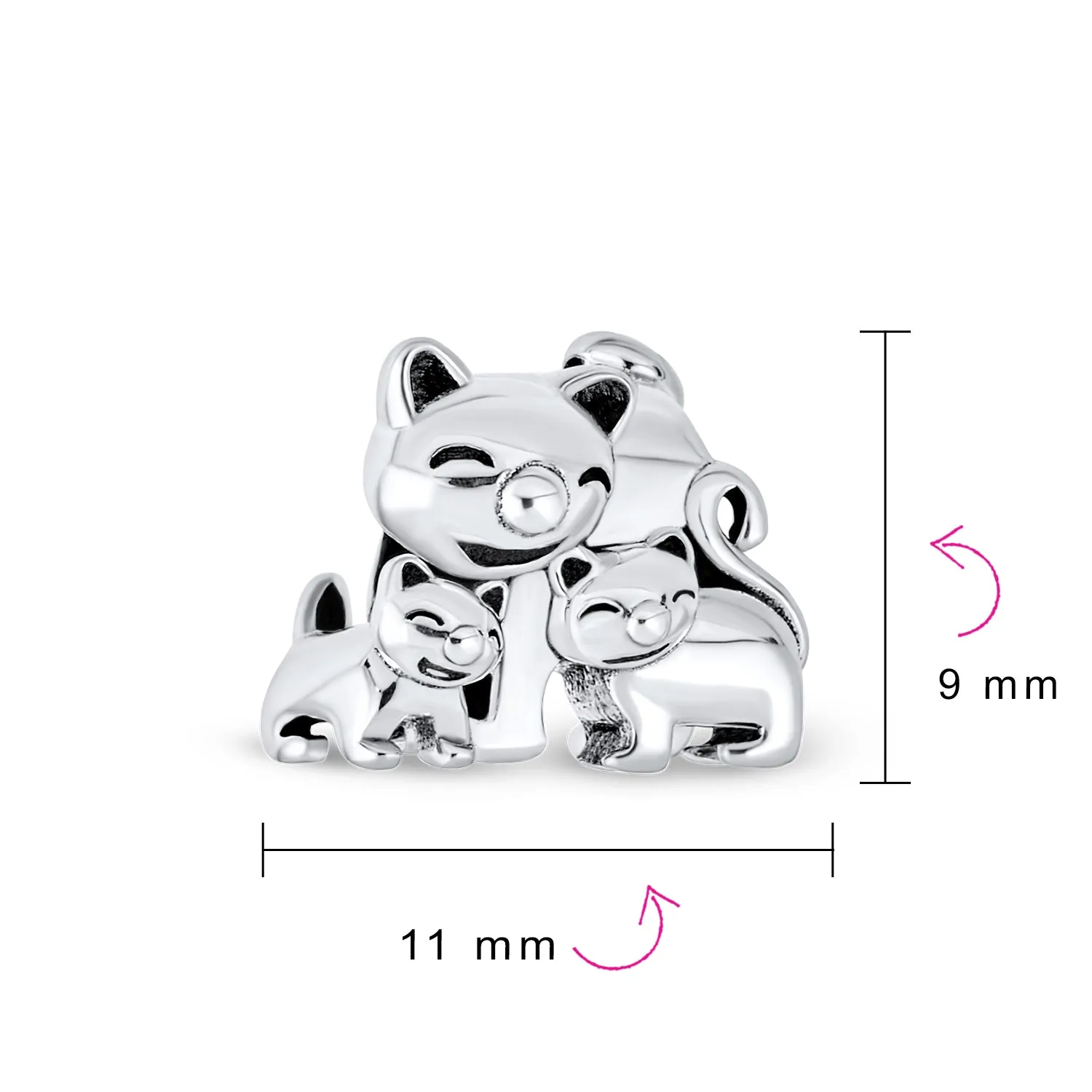 Heart Kitten Pet Words I Love My Cat Charm Bead .925Sterling Silver