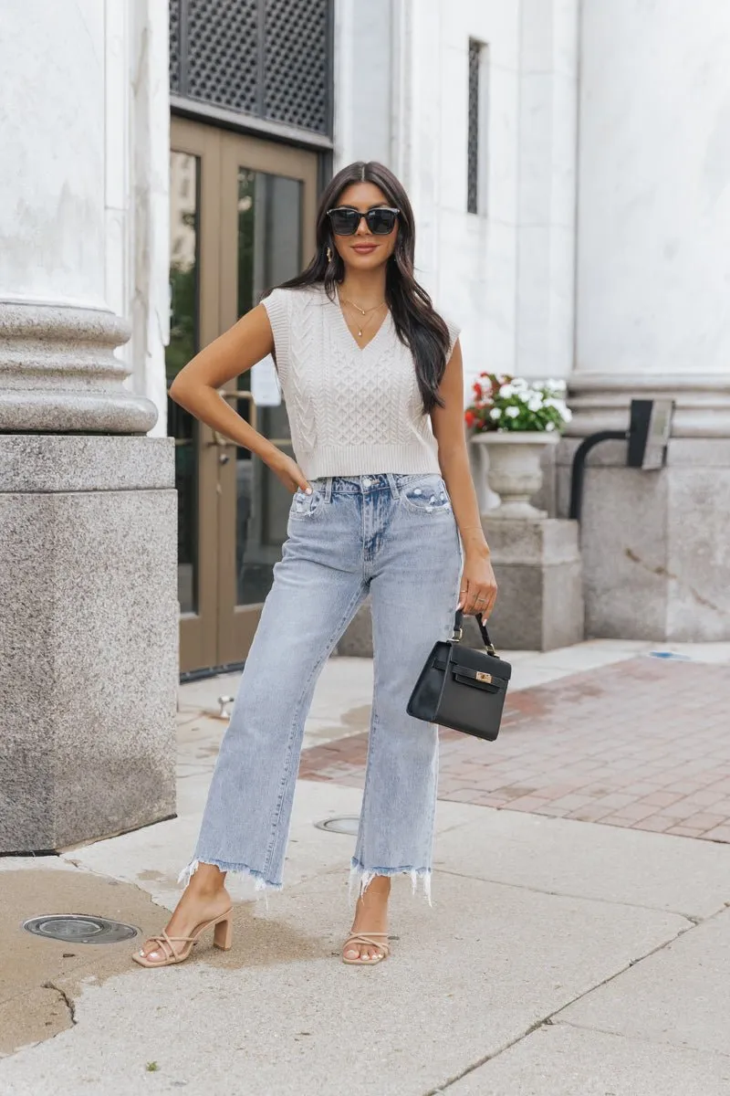 Light Wash Distressed Crop Dad Jeans