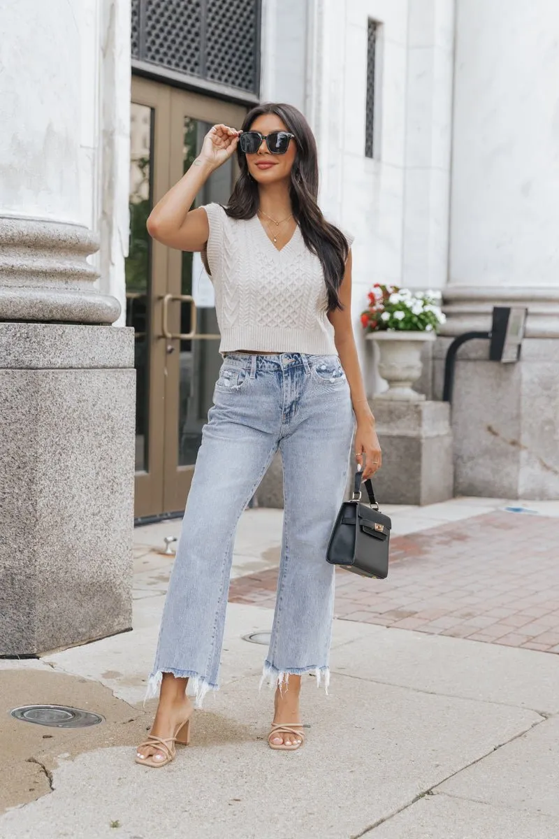 Light Wash Distressed Crop Dad Jeans