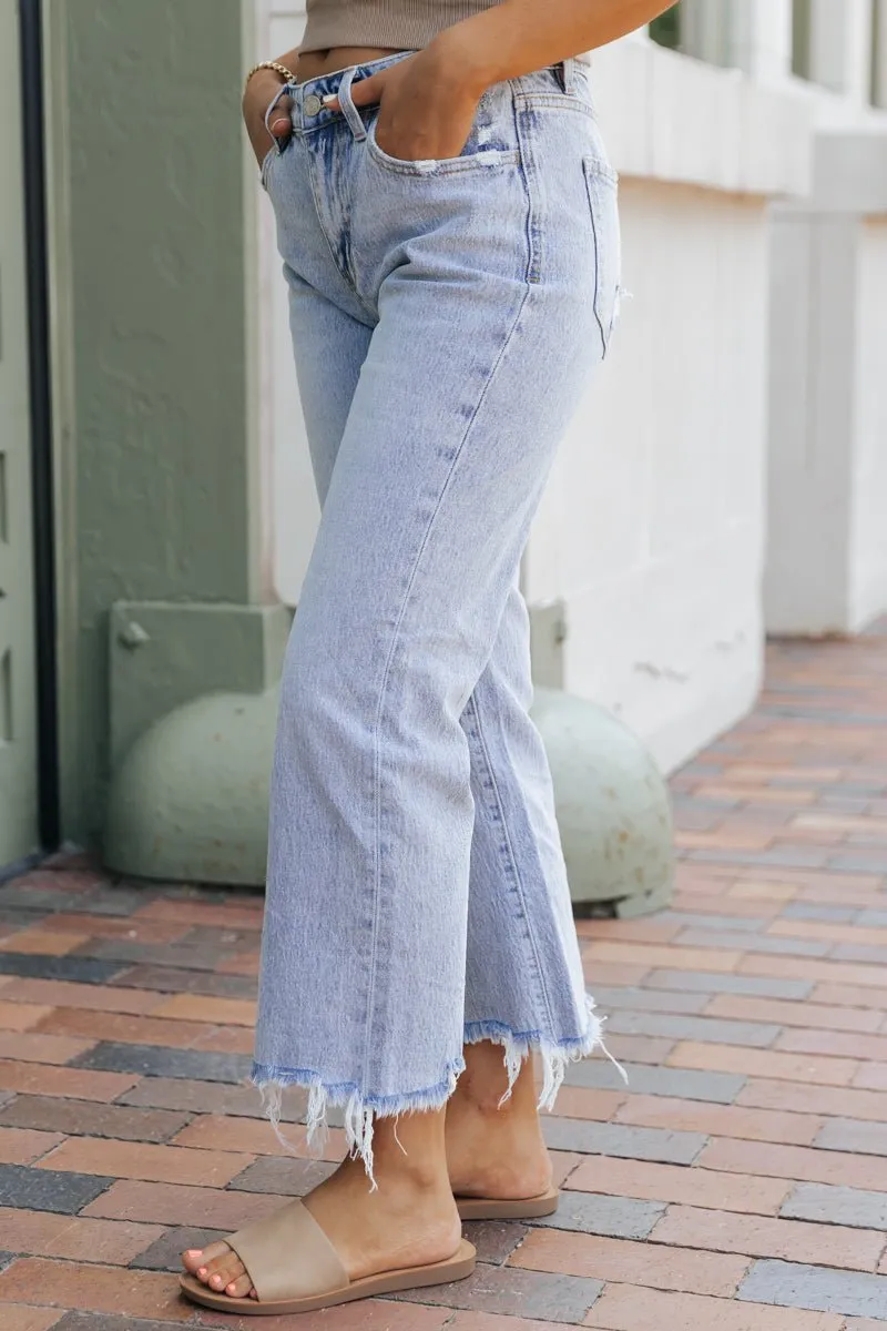 Light Wash Distressed Crop Dad Jeans