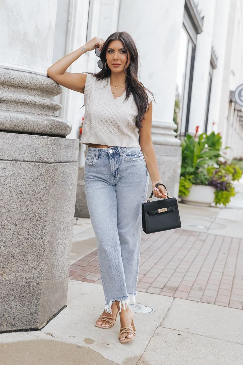 Light Wash Distressed Crop Dad Jeans