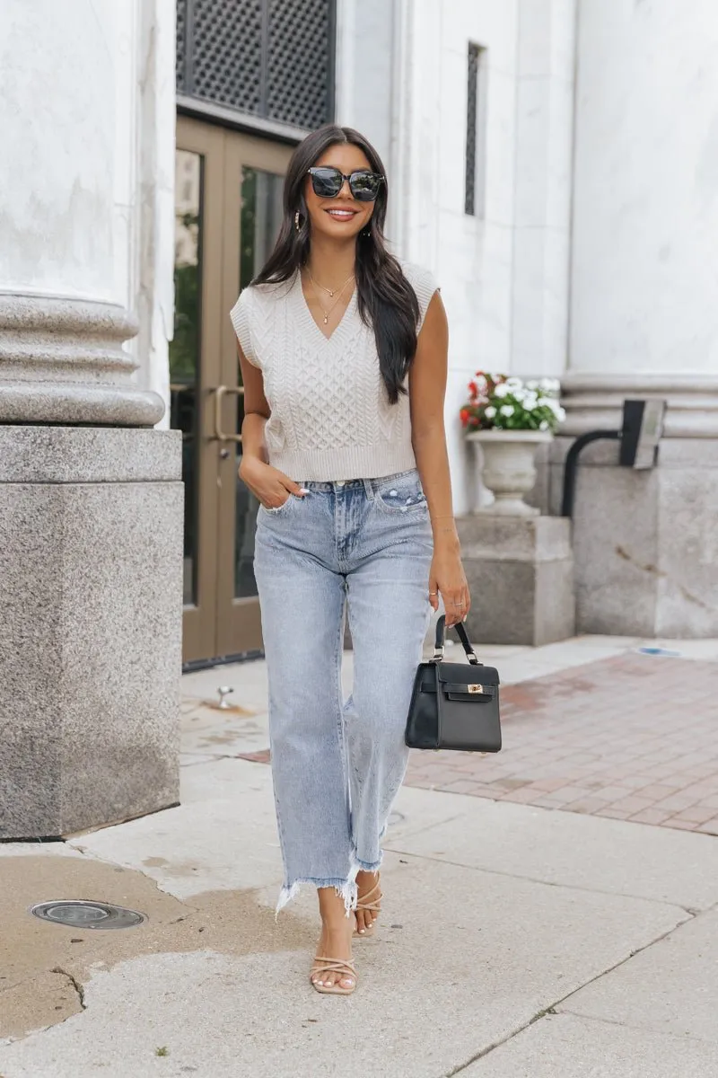 Light Wash Distressed Crop Dad Jeans