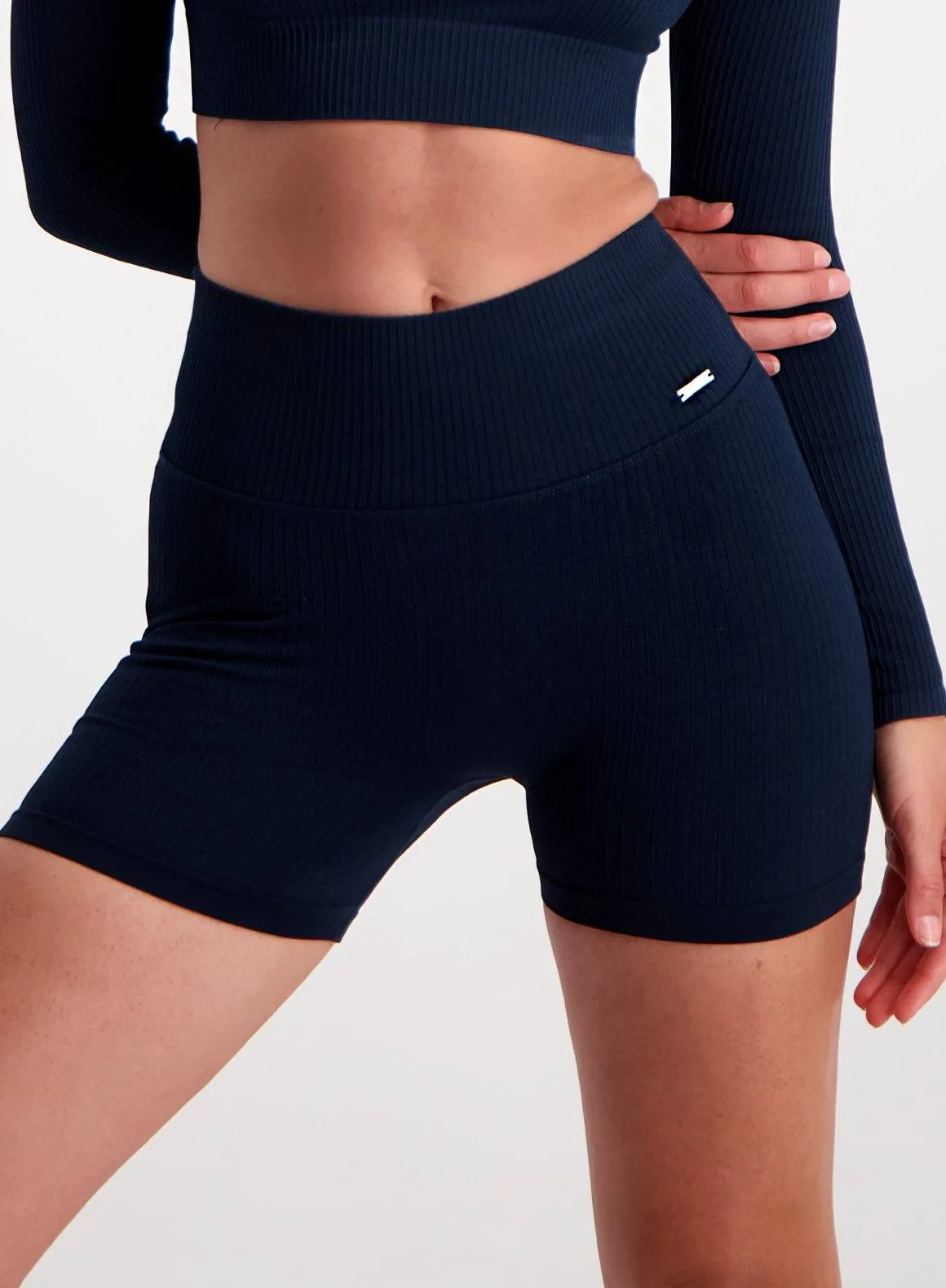 Ribbed Midi Biker Shorts | Navy
