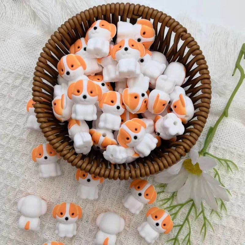 Wholesale 10pcs 3D Stereoscopic Silicone Puppy Beads Cute Cartoon Bead Beads